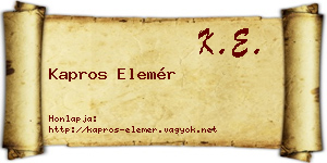 Kapros Elemér névjegykártya